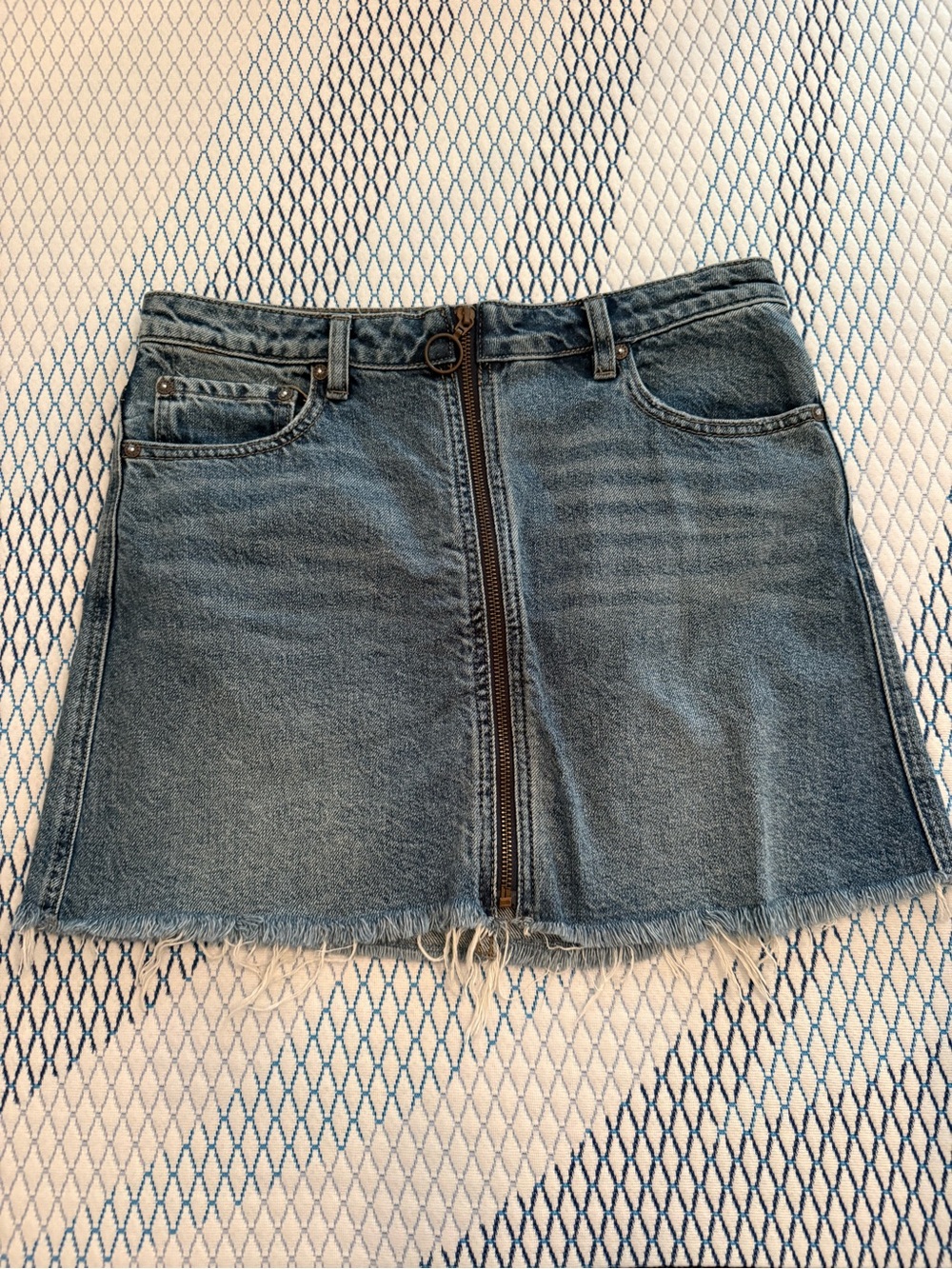 Denim free people Zip-Front Mini Skirt in Light Blue